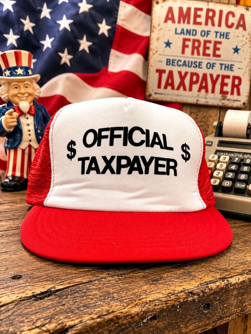 Unisex Trucker Hat White/Red Mesh Snapback Adjustable Official Taxpayer NWT